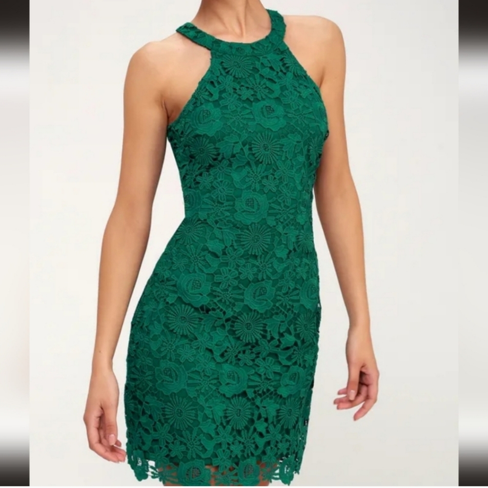 Lulus Green Lace mini dress